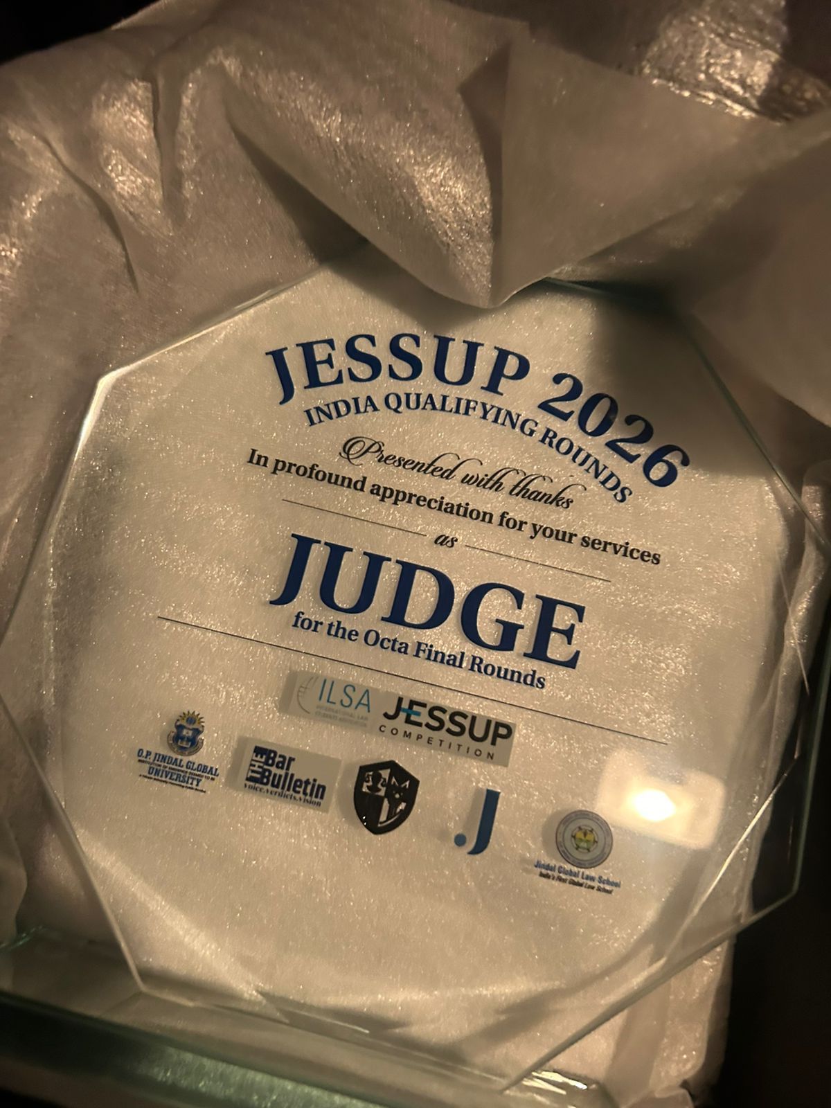 Our Associate, Riddhi Jain, was invited to serve as a Judge for the Indian Octa-Final Rounds of the 2026 Philip C. Jessup International Law Moot Court Competition.